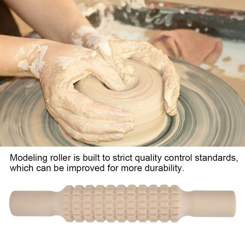 TOPINCN Clay Roller Wooden Solid Clay Rolling Pin Pottery Modeling Tools Dough Roller Baking Pastry Cake Pizza Roller (Lattice Type) - Image 3